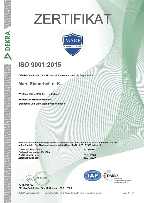 DEKRA Zertifikat ISO 9001:2015